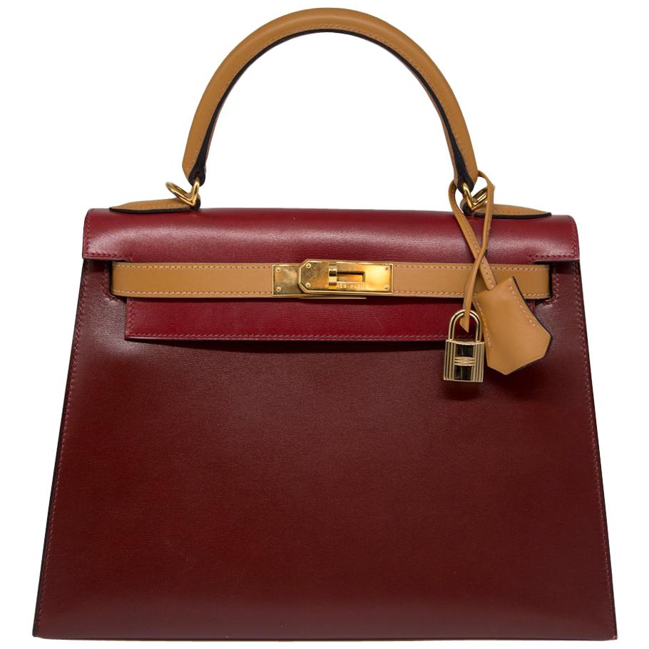 Hermès Bi-colour 28cm Box Leather Kelly Sellier Bag