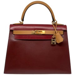 Hermès - Sac Kelly Sellier en cuir bicolore 28 cm:: boîte en cuir