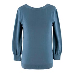Hermes Blue V-Back Cotton Sweater US 6