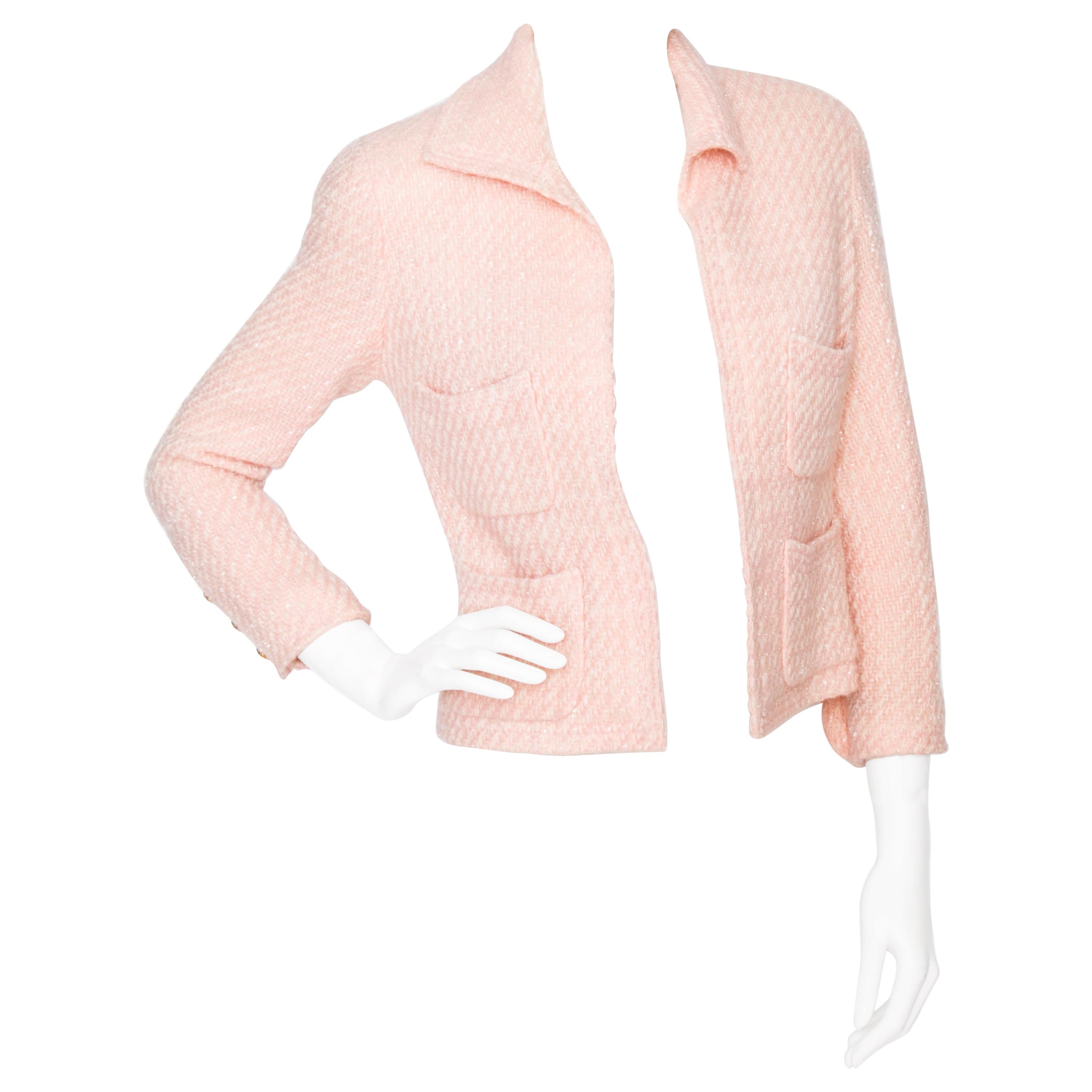 A 1990s Chanel Pink Boucle Cropped Jacket 