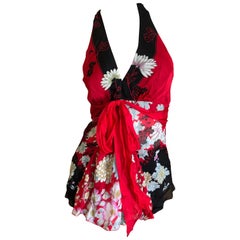 Roberto Cavalli Silk Japonaise Flower Halter Style Floral Top Spring 2003