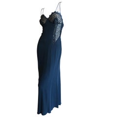 Valentino Vintage Evening Dress with Sheer Jet Bead Crystal Cage Bustier 