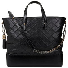 2017 Chanel Black Aged & Smooth Calfskin Leather Gabrielle Large Shopping Tote