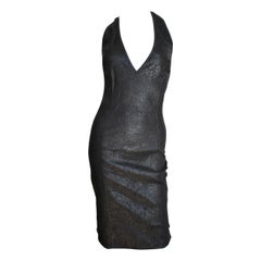 Used Gianni Versace Laser Perforated Leather Halter Dress 1990s