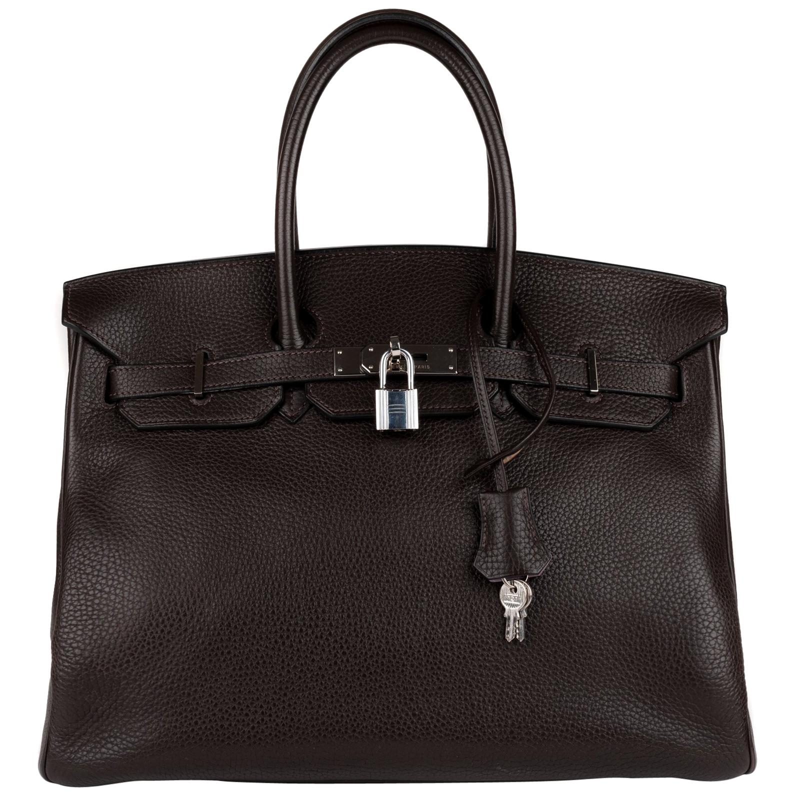 Hermes Birkin 35 Bicolor Ebony/Parma Togo Leather Handbag