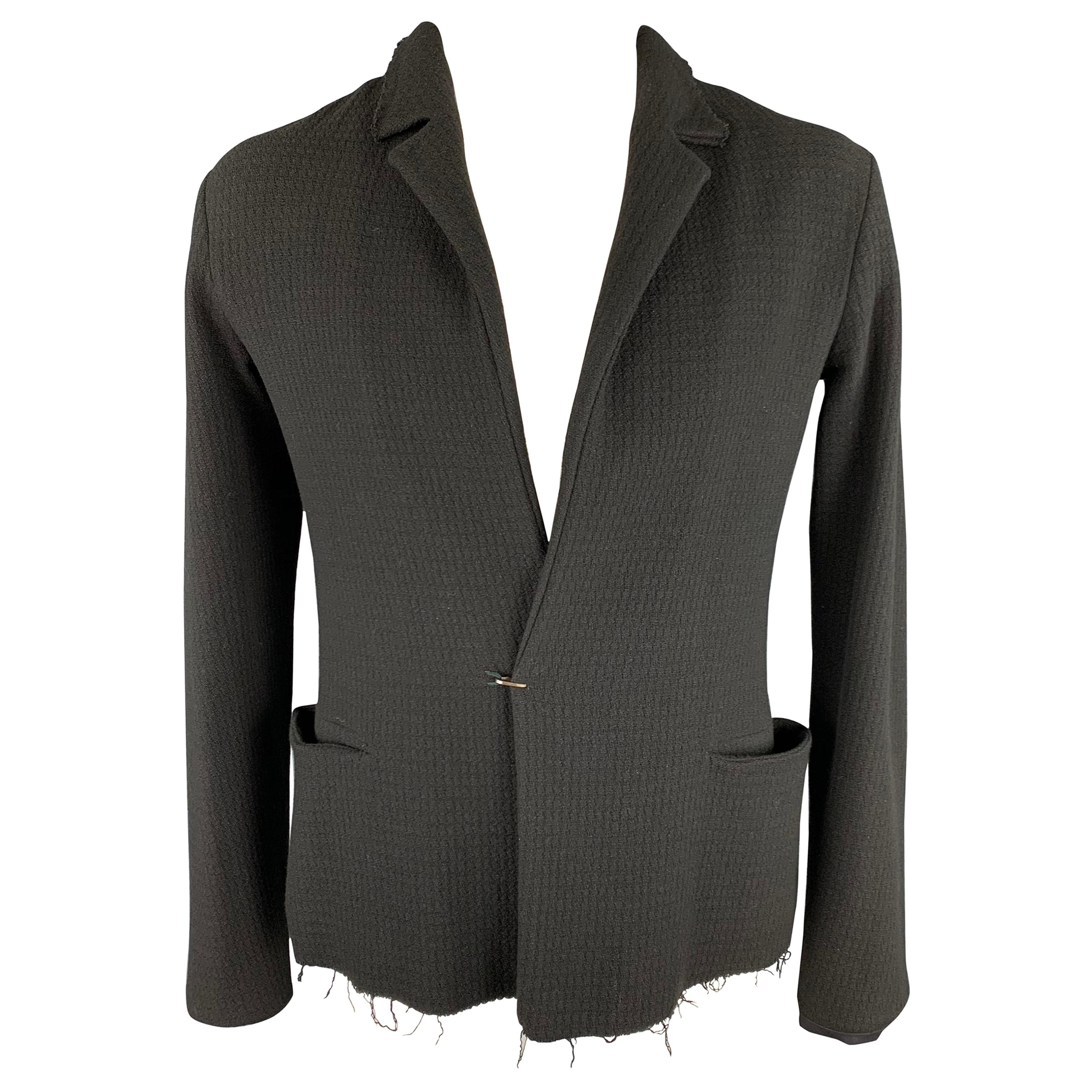 M.A+ by Maurizio Amadei L Black Wool Distressed Hook and Eye Closure