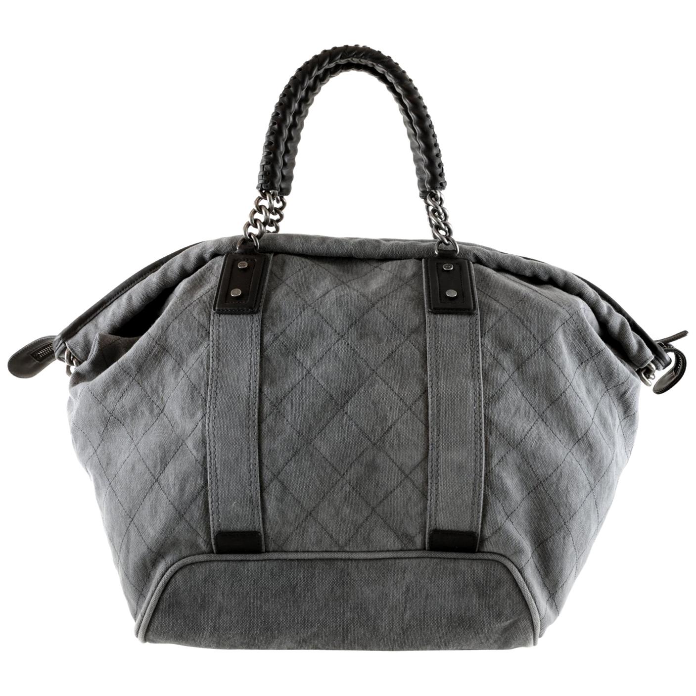 Chanel Slate Grey Quilted Canvas XL Tote Bag