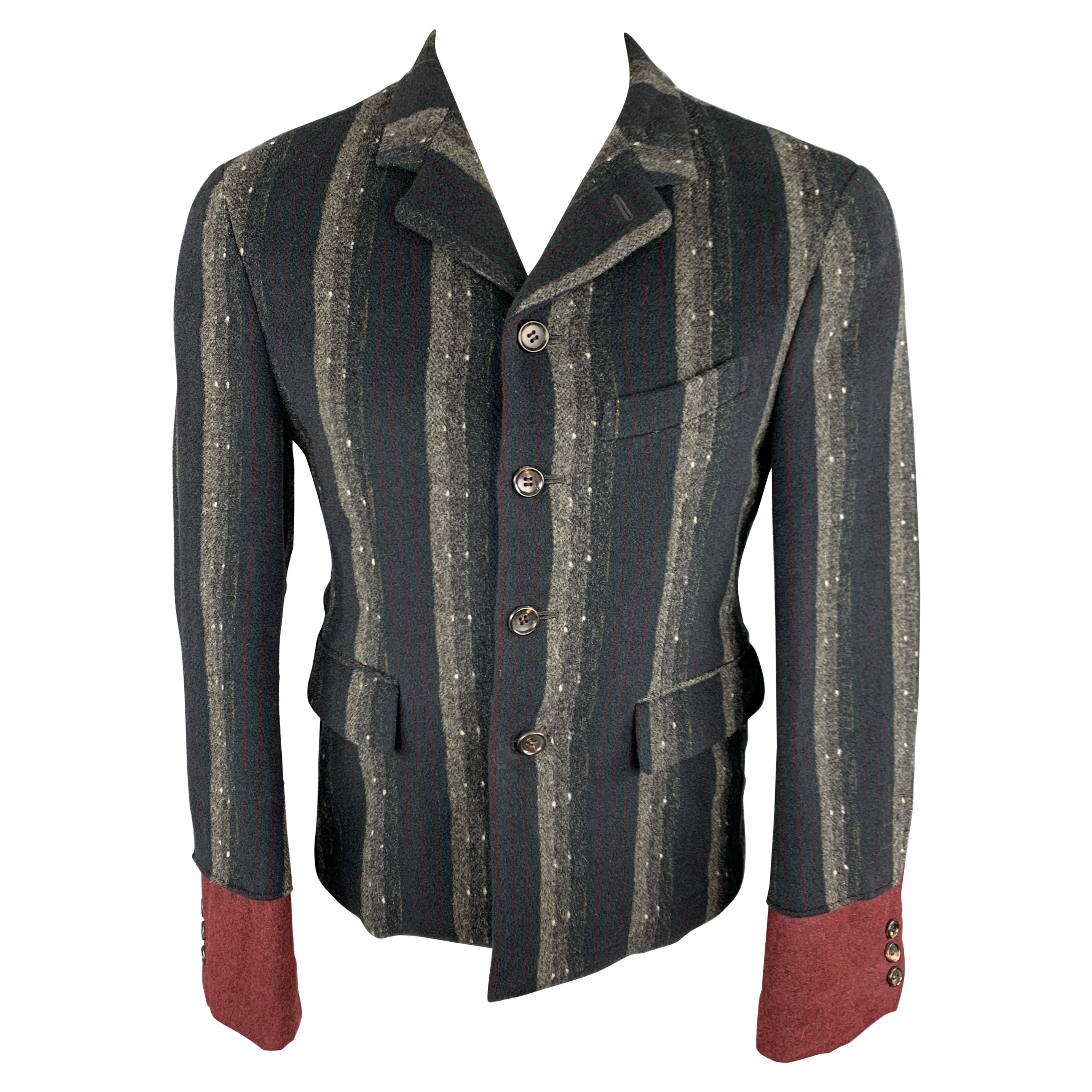COMME des GARCONS HOMME PLUS 2000 M Navy & Grey Stripe Wool Sport Coat / Blazer