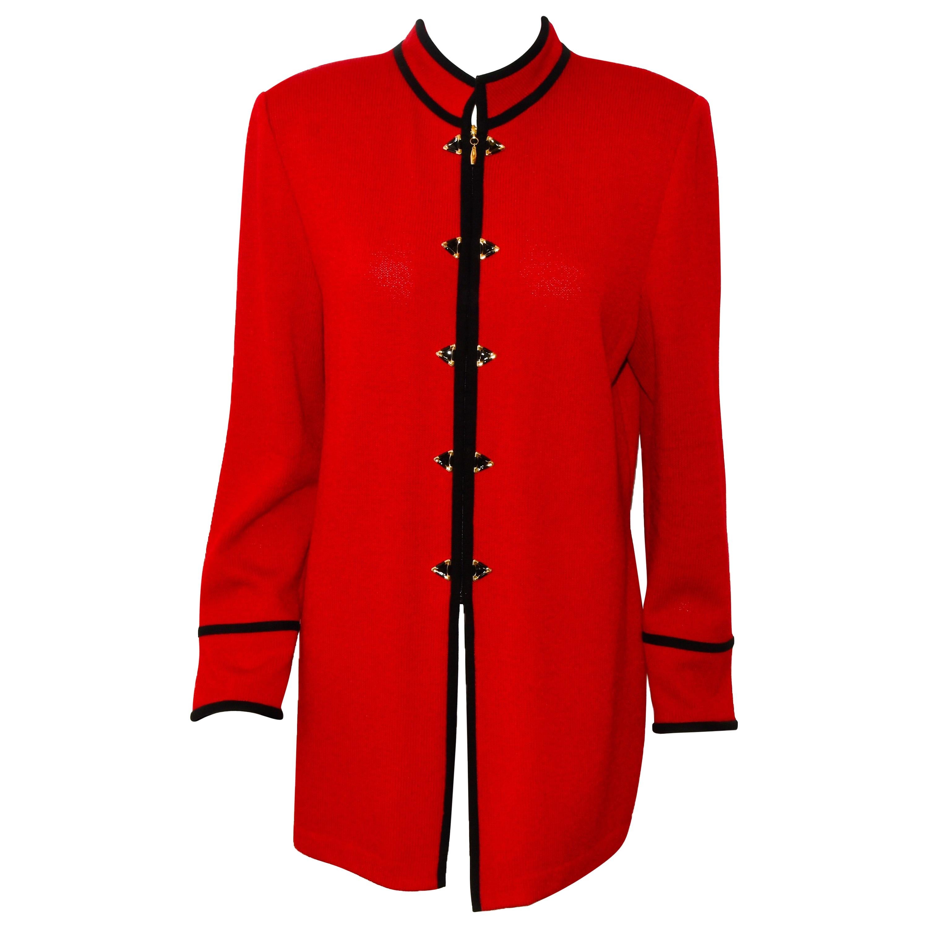 St. John Red Long Knit Jacket 