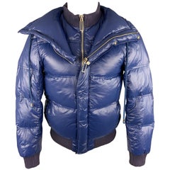DIOR HOMME 38 Blue Zip Up Back Snaps Down Filled Puffer Jacket / Coat