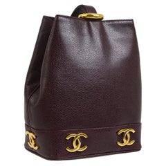 Retro Chanel Leather Gold Charms Sling Back Carryall Duffle Shoulder Bag