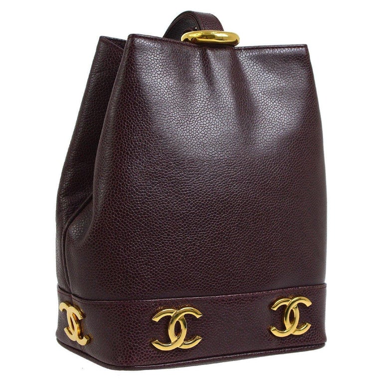 Chanel Leather Gold Charms Sling Back Carryall Duffle Shoulder Bag