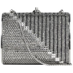 Judith Leiber Grey Crystal Small Minaudiere Purse W/ Chain