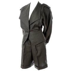 New Vintage Escada 1980s Green Linen 3 Pc Outfit Pants Shorts & Jacket Suit