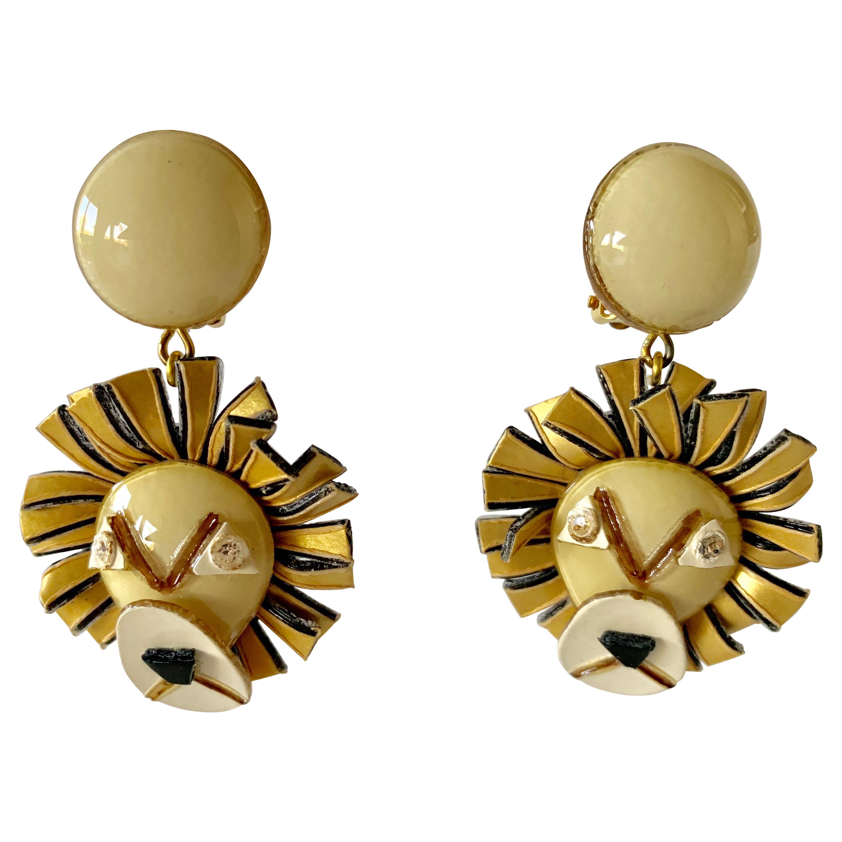 French Lion Statement Earrings 
