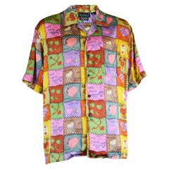 Nicole Miller Men's Retro Pure Silk Short Sleeve Love Printed Shirt