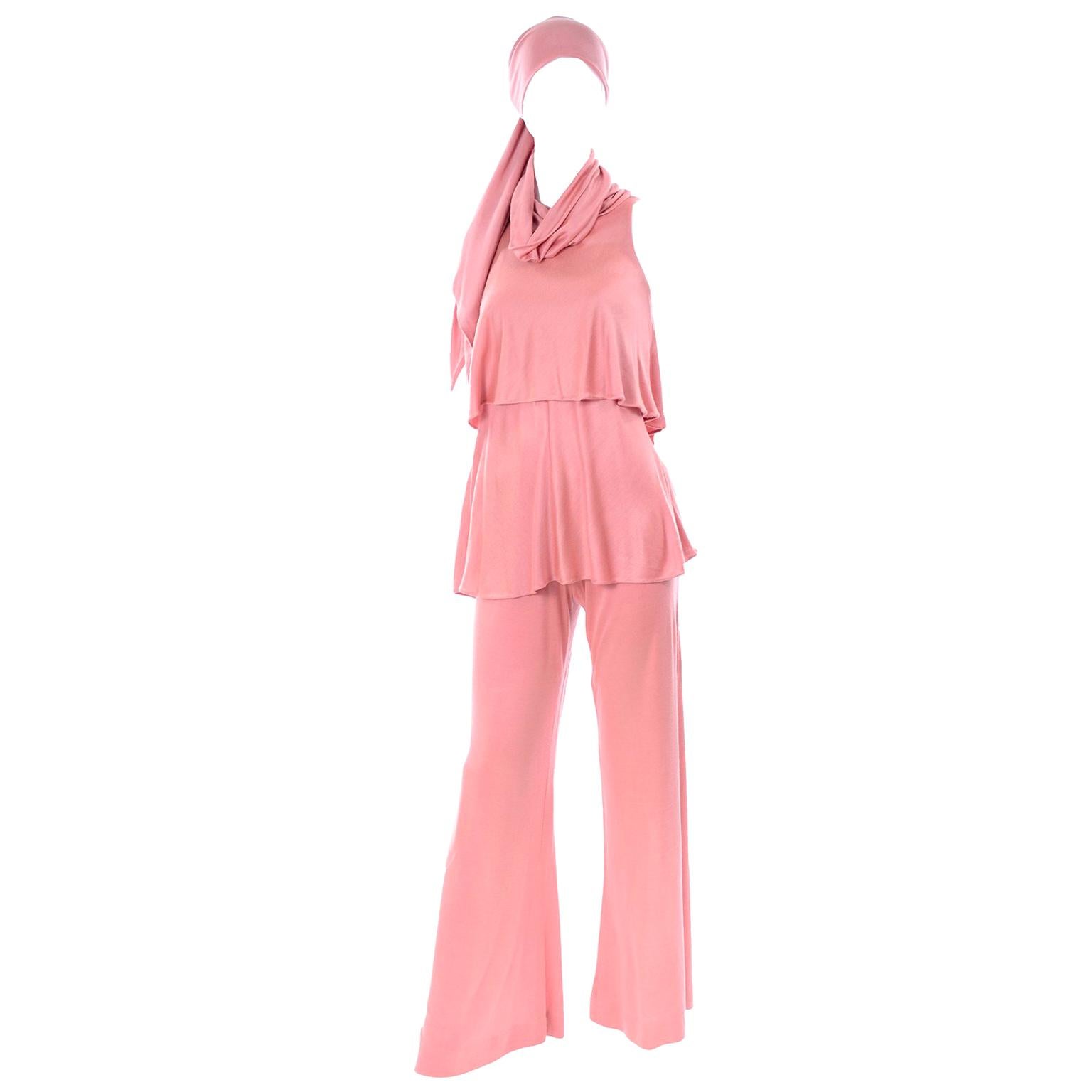 Adri Mary Adrienne Steckling Coen Vintage Coral Pink Outfit W Pants Top & Scarf