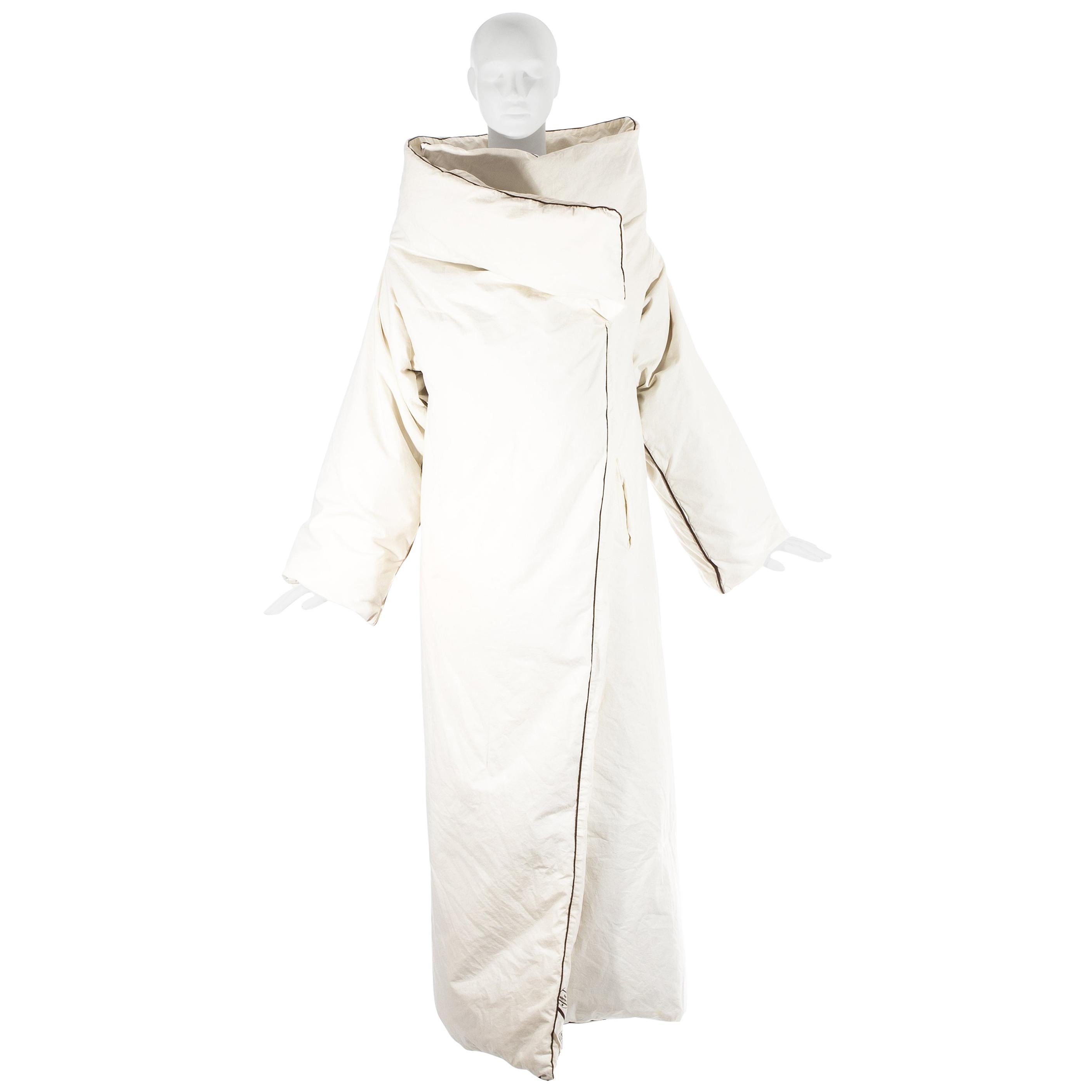 Margiela ivory cotton down filled duvet coat with brown wool cover, fw 1999 For Sale