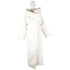 Vintage Margiela ivory cotton down filled duvet coat with brown wool cover, fw 1999