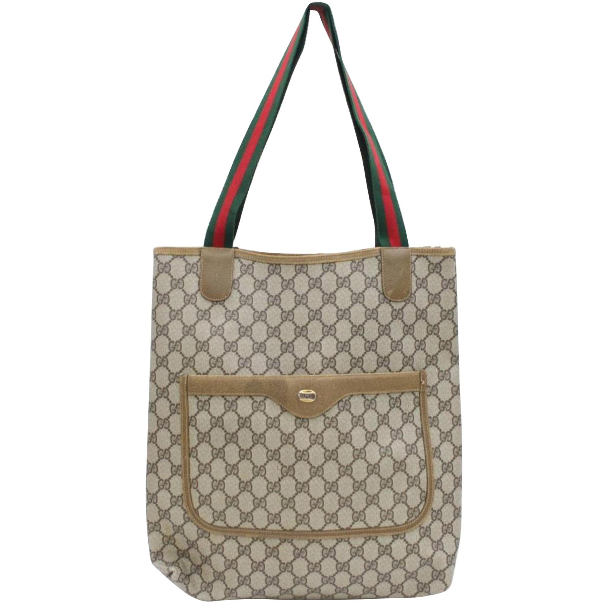 Gucci Supreme Sherry Monogram Large Web Shopping 868204 Brown Coated Canvas Tote For Sale