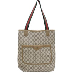 Vintage Gucci Supreme Sherry Monogram Large Web Shopping 868204 Brown Coated Canvas Tote