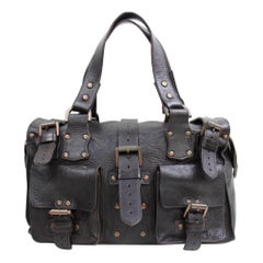 Used Mulberry Dark Studded Roxanne 867942 Brown Leather Shoulder Bag