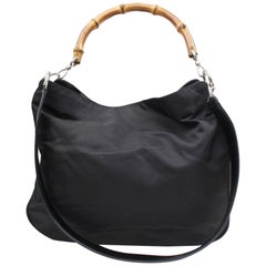 Vintage Gucci Bamboo 2way Hobo 867679 Black Nylon Shoulder Bag