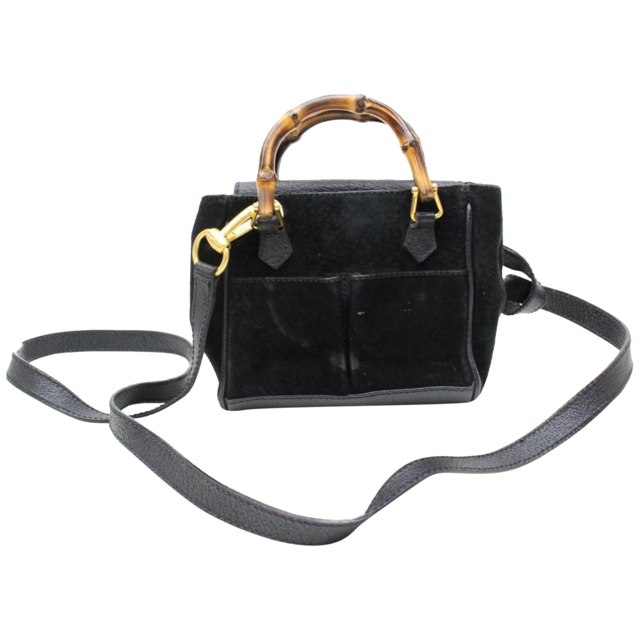 Gucci Bamboo 2way 867617 Black Suede Leather Shoulder Bag For Sale