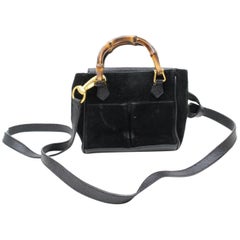 Vintage Gucci Bamboo 2way 867617 Black Suede Leather Shoulder Bag