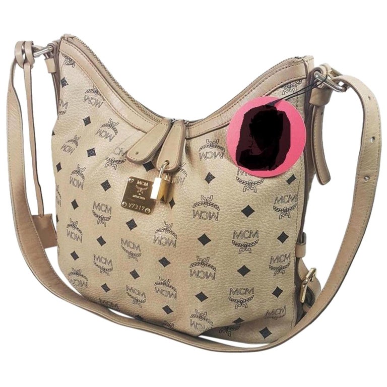 MCM Monogram Visetos Zip Hobo 867449 Beige Coated Canvas Shoulder Bag ...