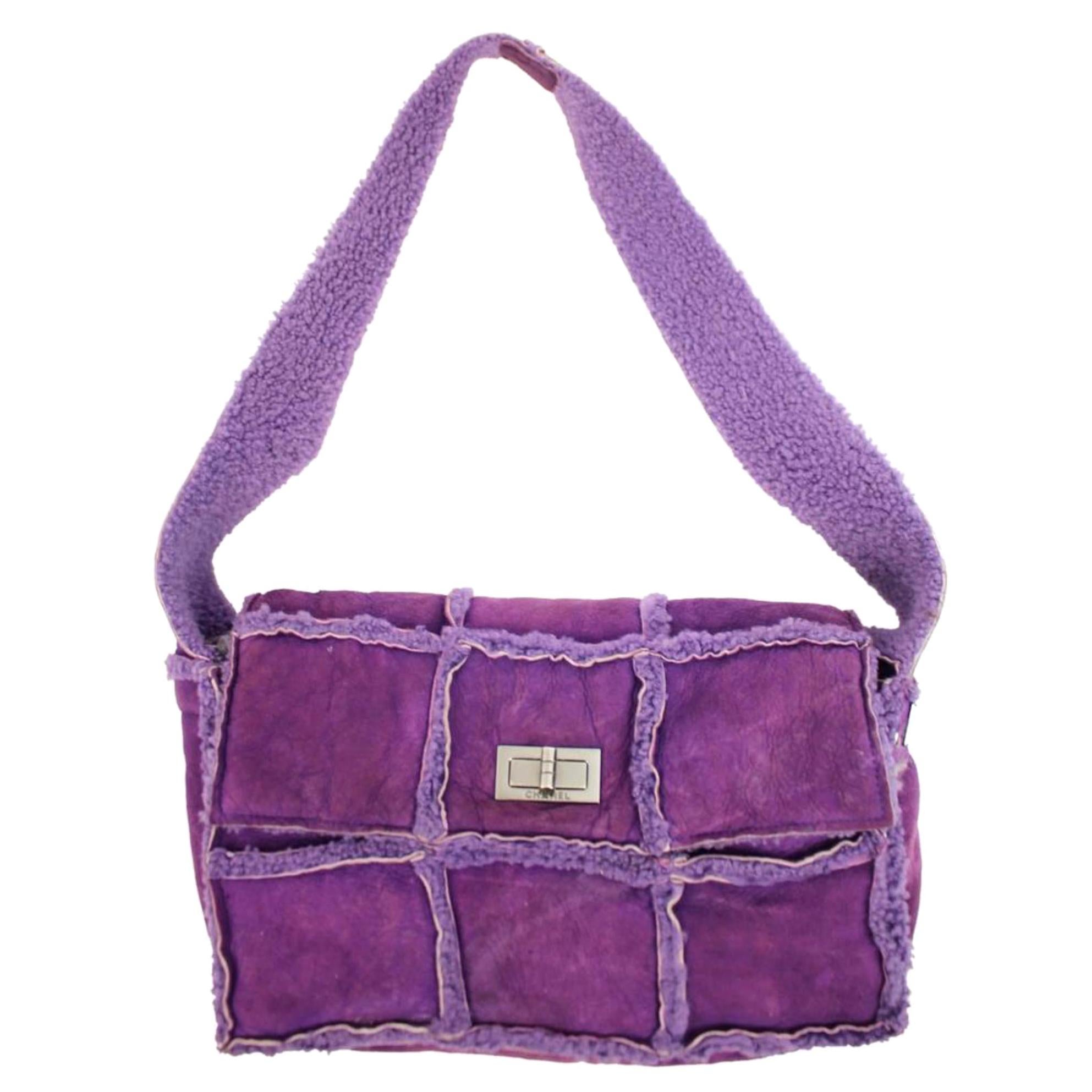 Chanel Classic Flap Shearling Ccty63 Purple Shoulder Bag For Sale