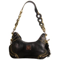 MCM Braided Handle 869333 Black Leather Shoulder Bag