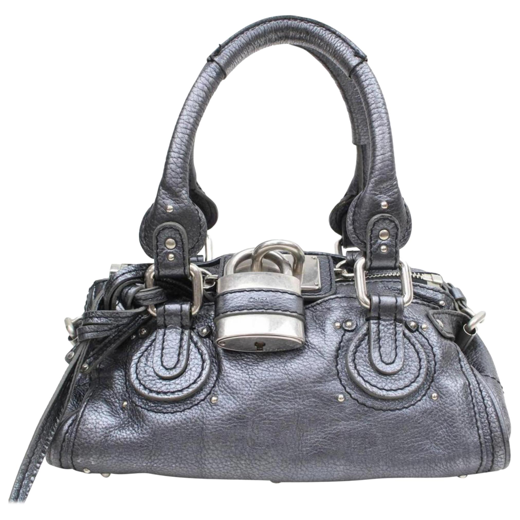 Chloé Paddington Pewter Metallic 869300 Silver Leather Shoulder Bag For Sale