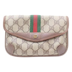 Gucci Supreme Sherry Monogram Web Pouch 869217 Brown Coated Canvas Clutch