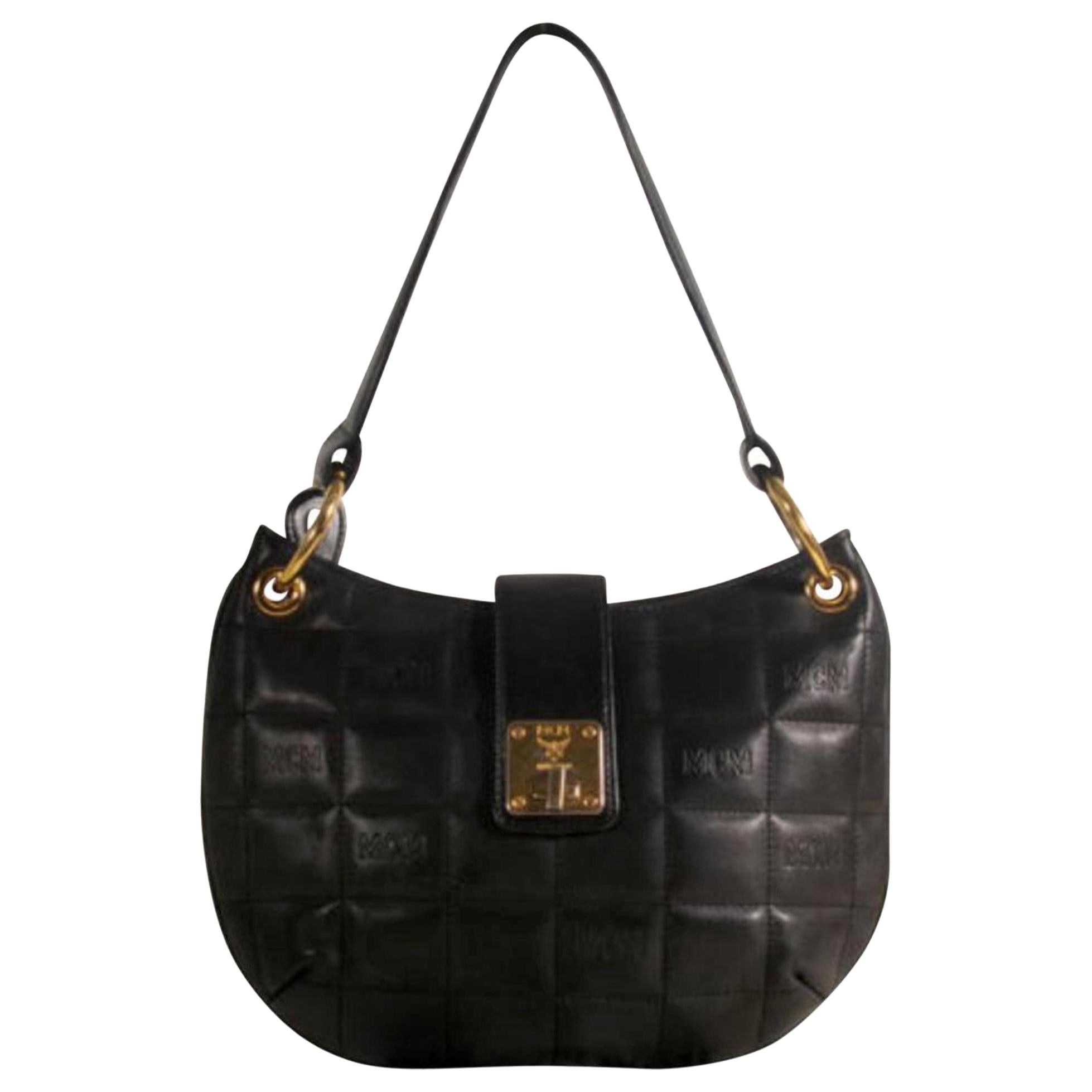 MCM Quilted Hobo 869169 Black Leather Shoulder Bag For Sale at 1stDibs
