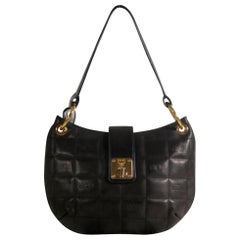 Vintage MCM Quilted Hobo 869169 Black Leather Shoulder Bag