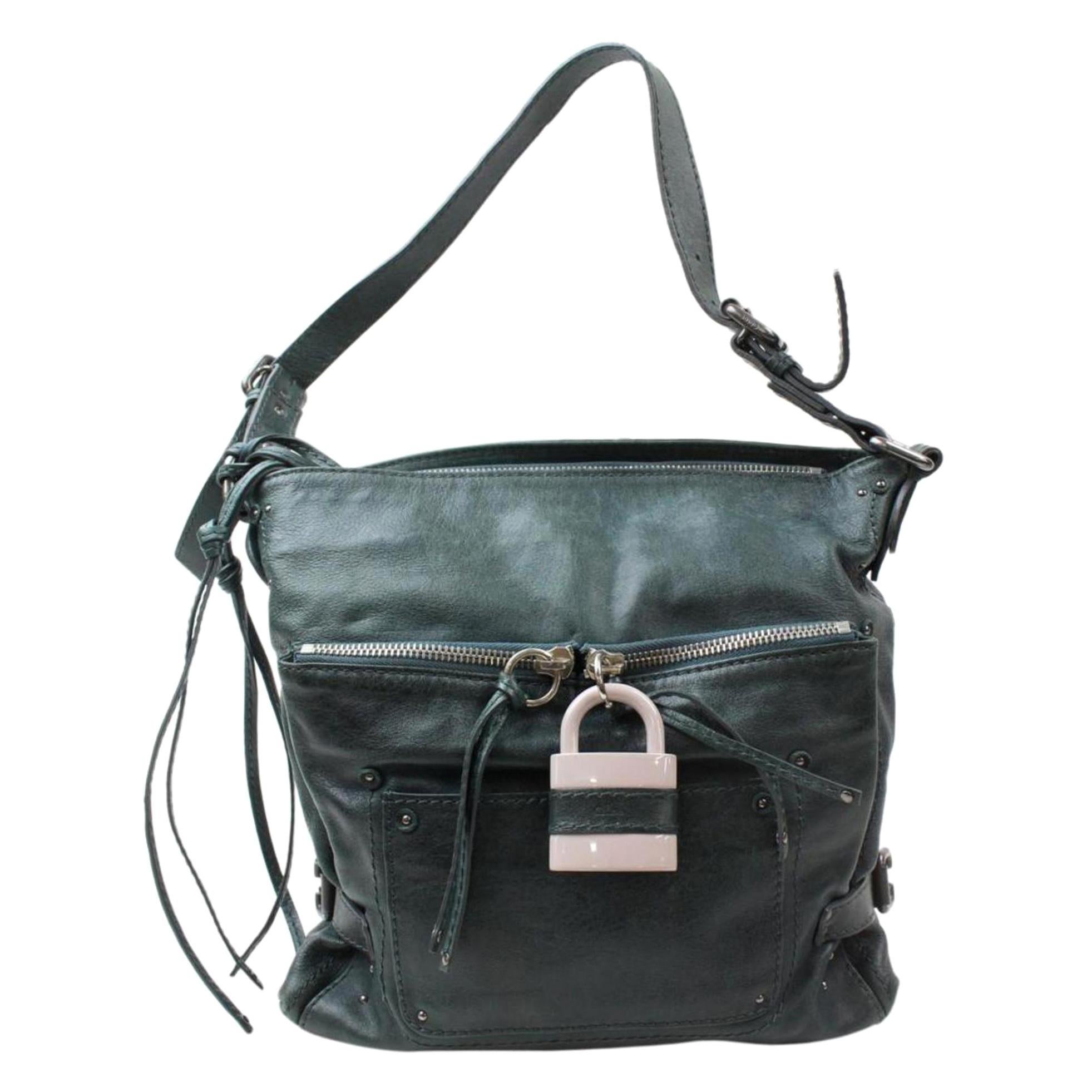 Chloé Paddington Padlock Hobo 868993 Green Leather Shoulder Bag For Sale