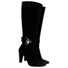 Gucci Buckle Detail Suede Knee-high Boots US 8