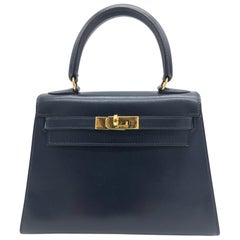 Hermes vintage Kelly 20cm Blue in Box leather