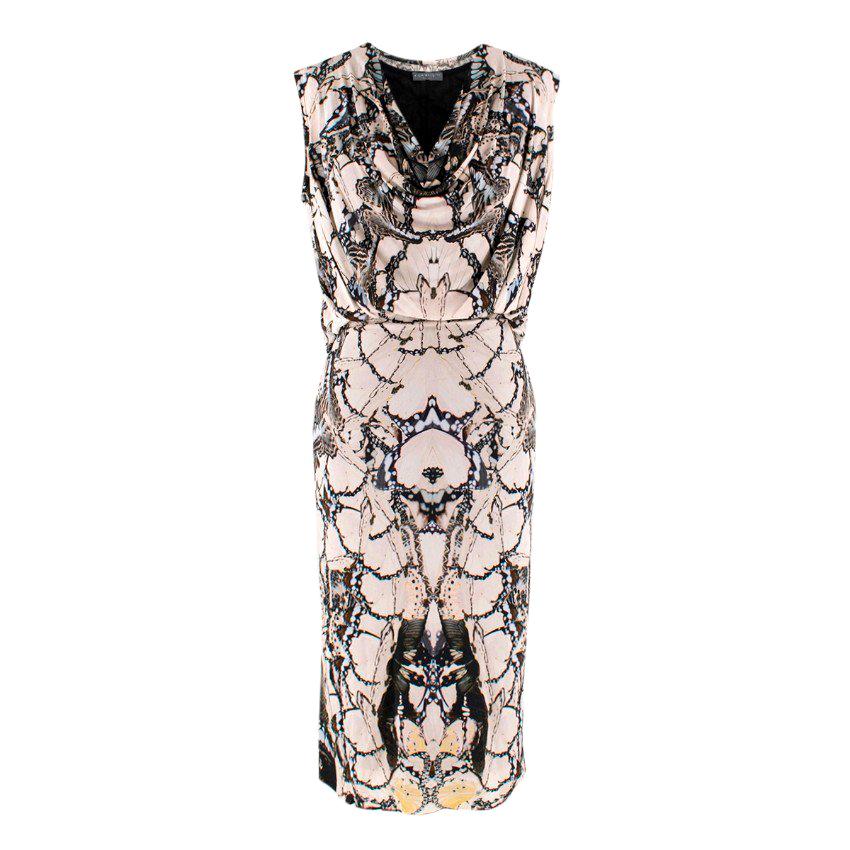 Alexander McQueen Cowl-Neck Butterfly-Print Midi Dress US 4