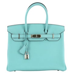 Hermes Birkin Handbag Bleu Atoll Clemence with Palladium Hardware 30