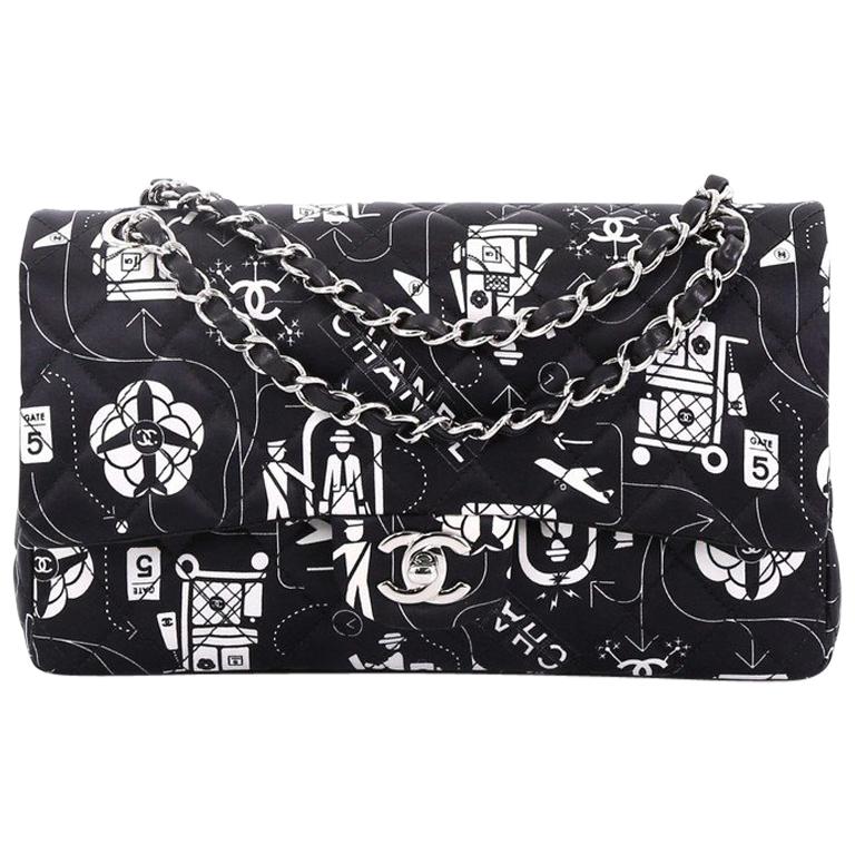Chanel Airlines Classic Double Flap Bag Quilted Printed Satin