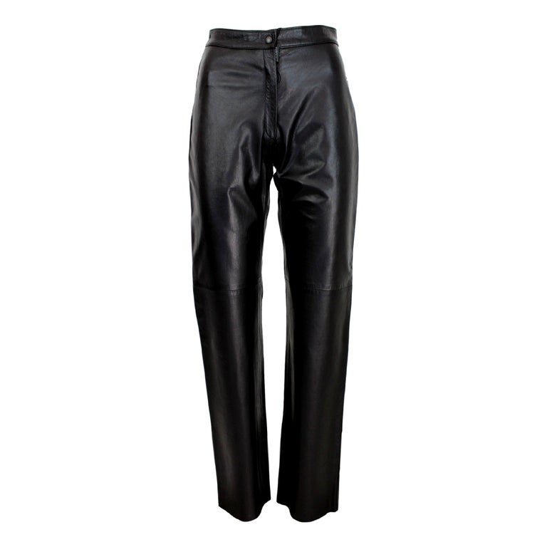 1990s Pierre Cardin Paris Black Leather Pants Regular at 1stDibs