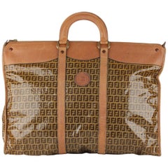 Fendi Vintage Tan FF Monogram Vinyl Canvas Weekender Travel Bag