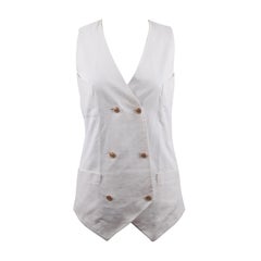 Chanel Vintage White Double Breasted Vest Waistcoat with Logo Buttons