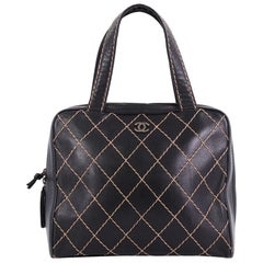 Chanel Surpique Zip Around Satchel Quilted Leather Large