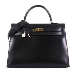 Hermes Kelly Handbag Noir Box Calf with Gold Hardware 35