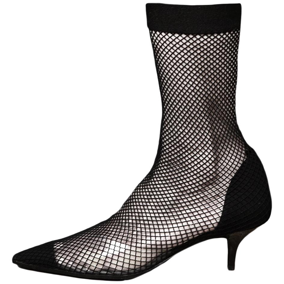 Stella McCartney Black Fishnet 70 Faux Suede and PU Sock Boot Sz 38 For ...
