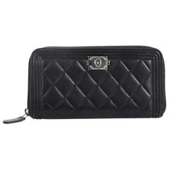 Chanel Boy Zip Around Wallet Quilted Lambskin Long