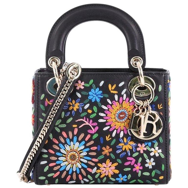 Christian Dior Lady Dior Handbag Embroidered Calfskin Mini at 1stDibs